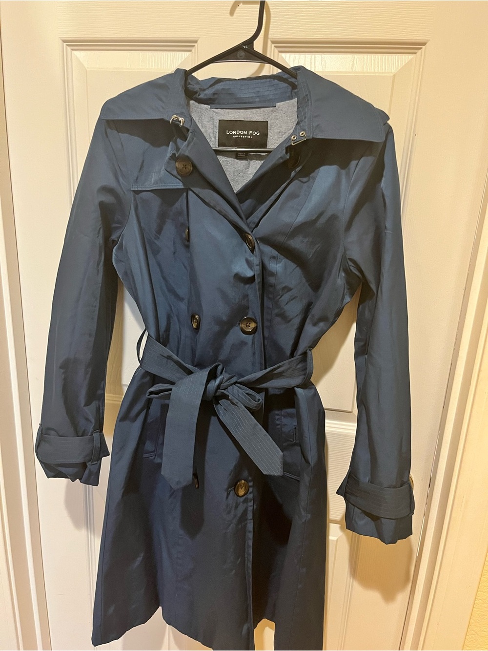 London Fog Navy/dark teal Double-Breasted Trench with Tie Waist